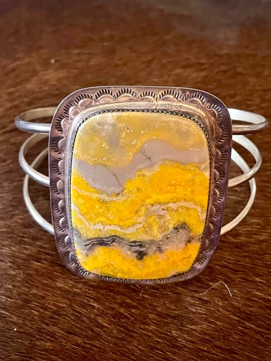 Native American Jewelry - Bumblebee Jasper Cuff, Sterling Silver with Makers Mark